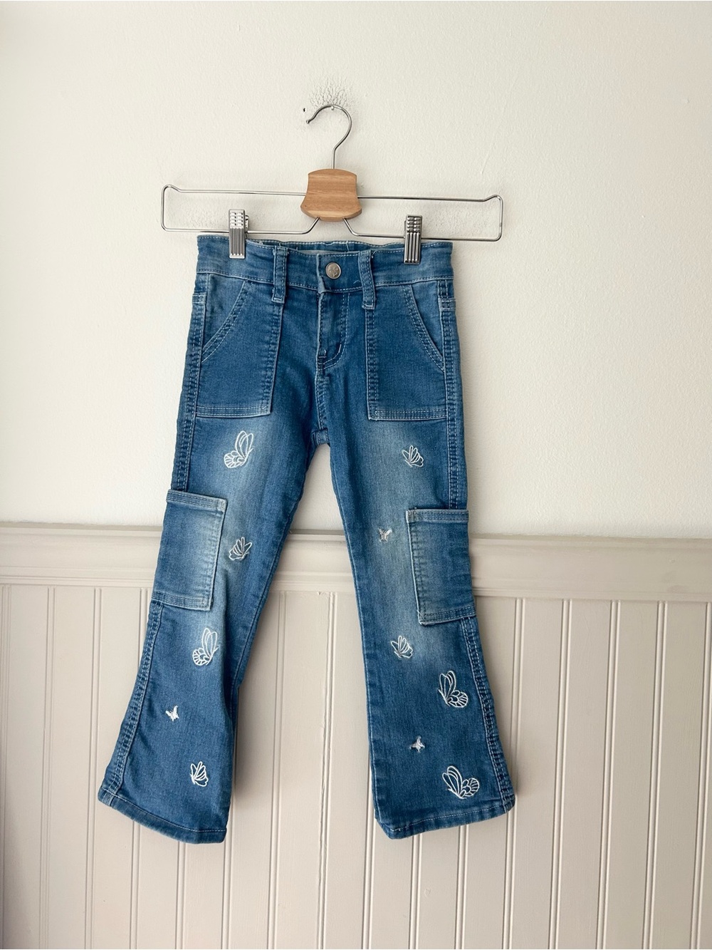 Celebrity Ace Girls 6 Blue Butterfly Embroidered Cargo Denim Jeans